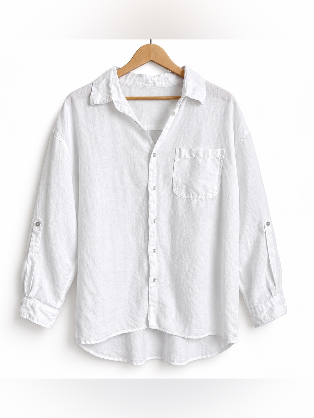 BOHIO Men’s White 100% Linen Oversized Button-Down Shirt XXL